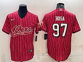 Men's San Francisco 49ers #97 Nick Bosa Red Pinstripe Color Rush With Patch Cool Base Stitched Baseball Jersey,baseball caps,new era cap wholesale,wholesale hats
